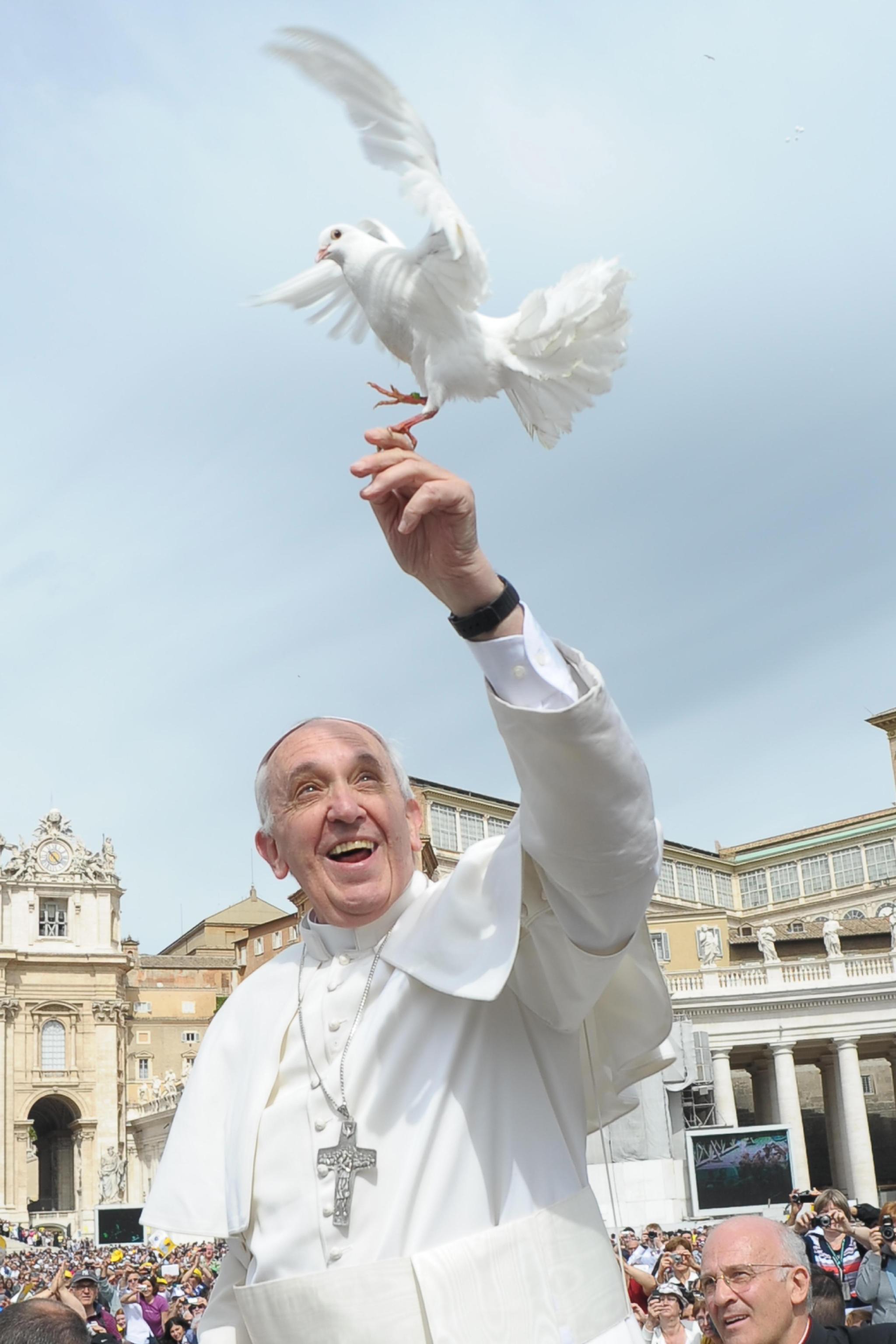 ansa - andrea acquarone - POPE FRANCIS RELEASING TWO DOVES DURING GENERAL AUDIENCE